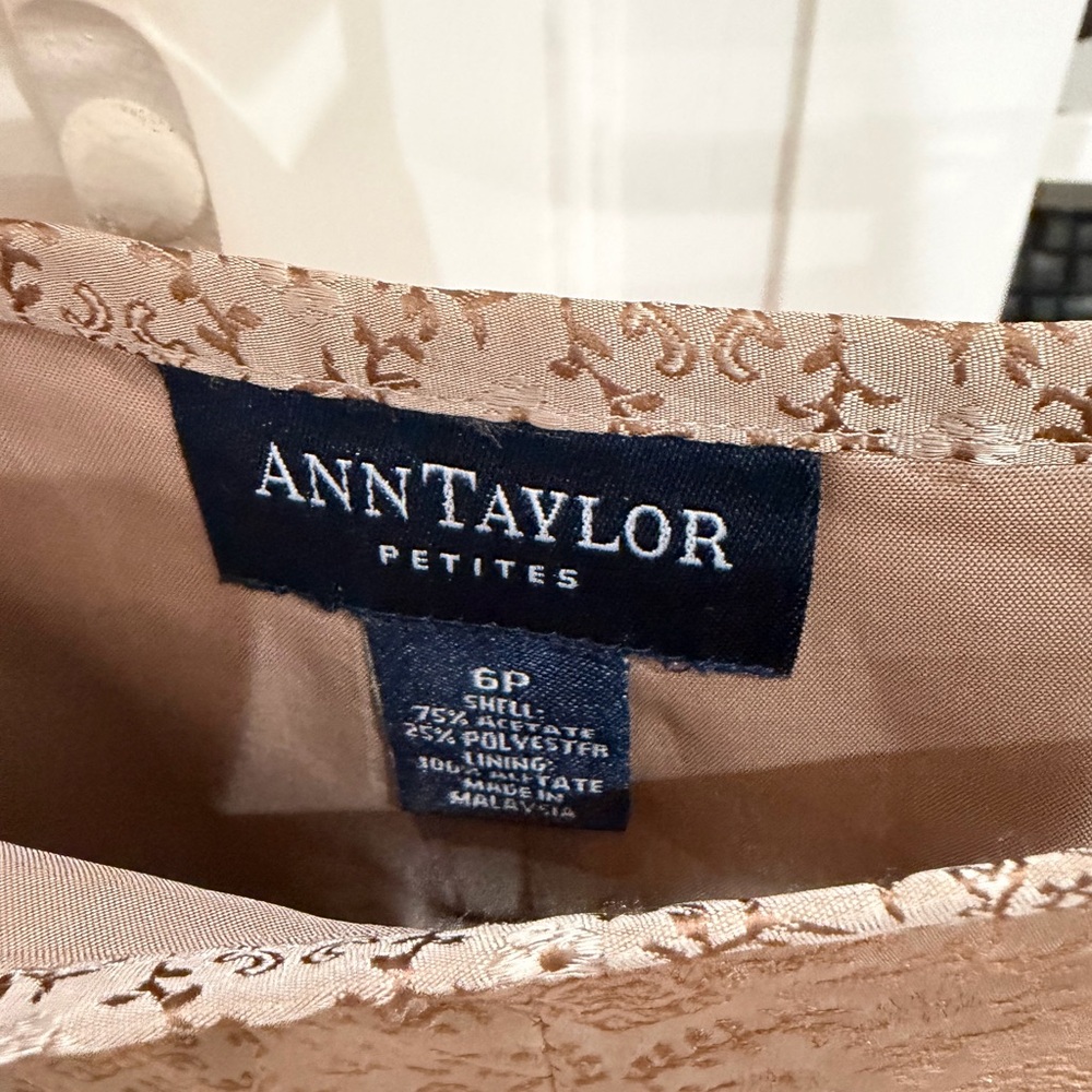 Ann Taylor Medallion Side Zip Ankle Pants twxtured 6P Tan Slit Hem preppy Career - Picture 8 of 14